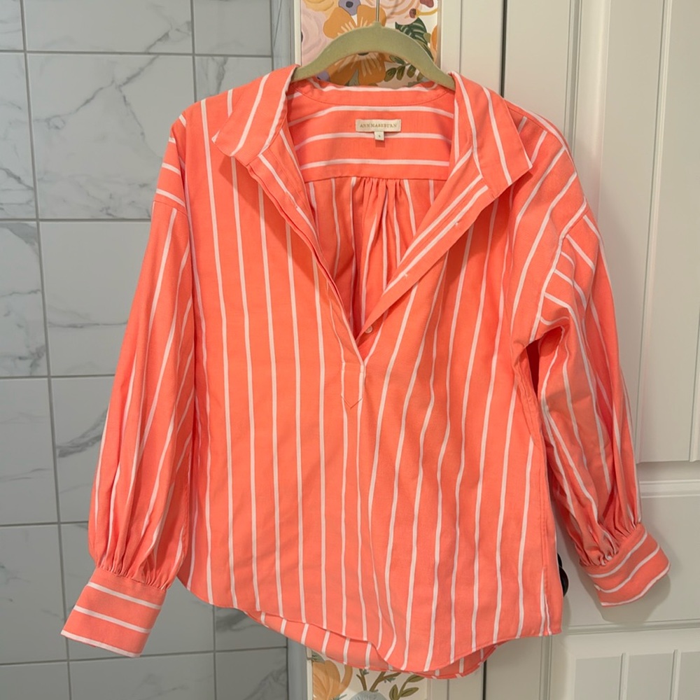 Ann Mashburn Iris Top bright pink stripe size Small